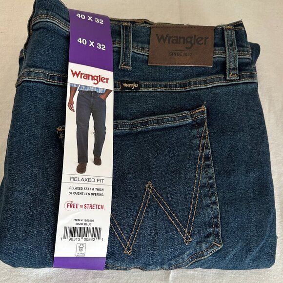 Wrangler Men's Jeans Size 40 X 32 Dark Blue Free To Stretch Relax Fit Casual NEW - Picture 6 of 16